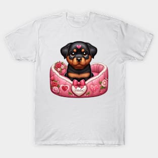 Valentine Rottweiler Dog in Bed T-Shirt